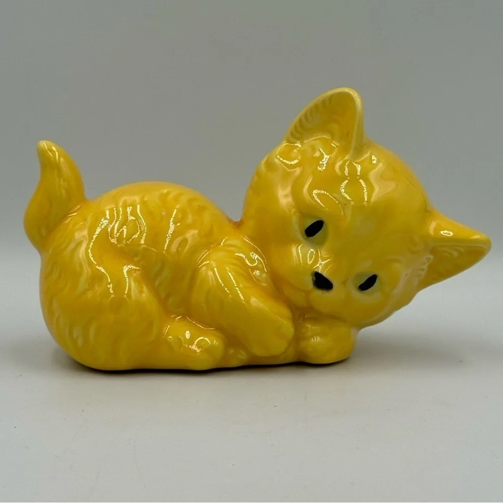 Vintage Yellow Ceramic Kitten Figurine